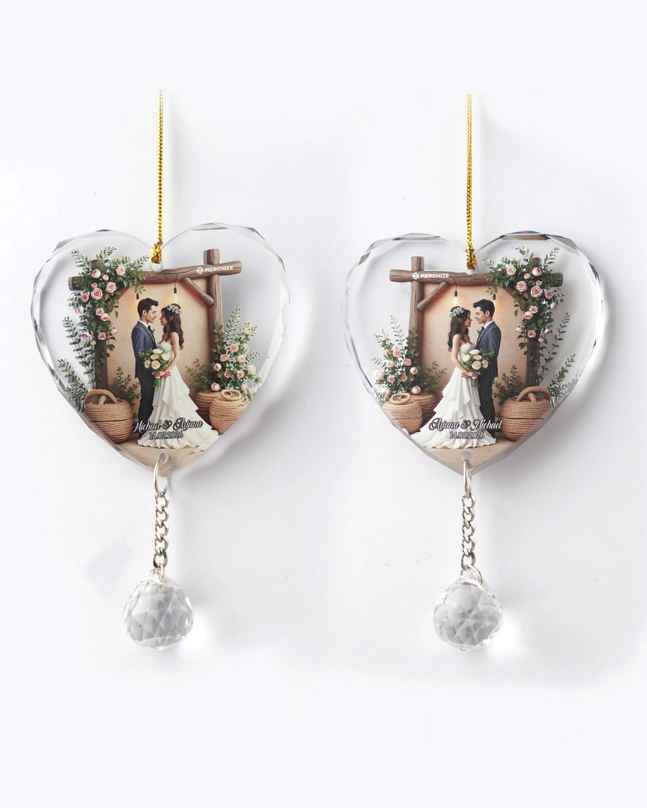 2-side Printed Glass Ornament With Crystal Charm