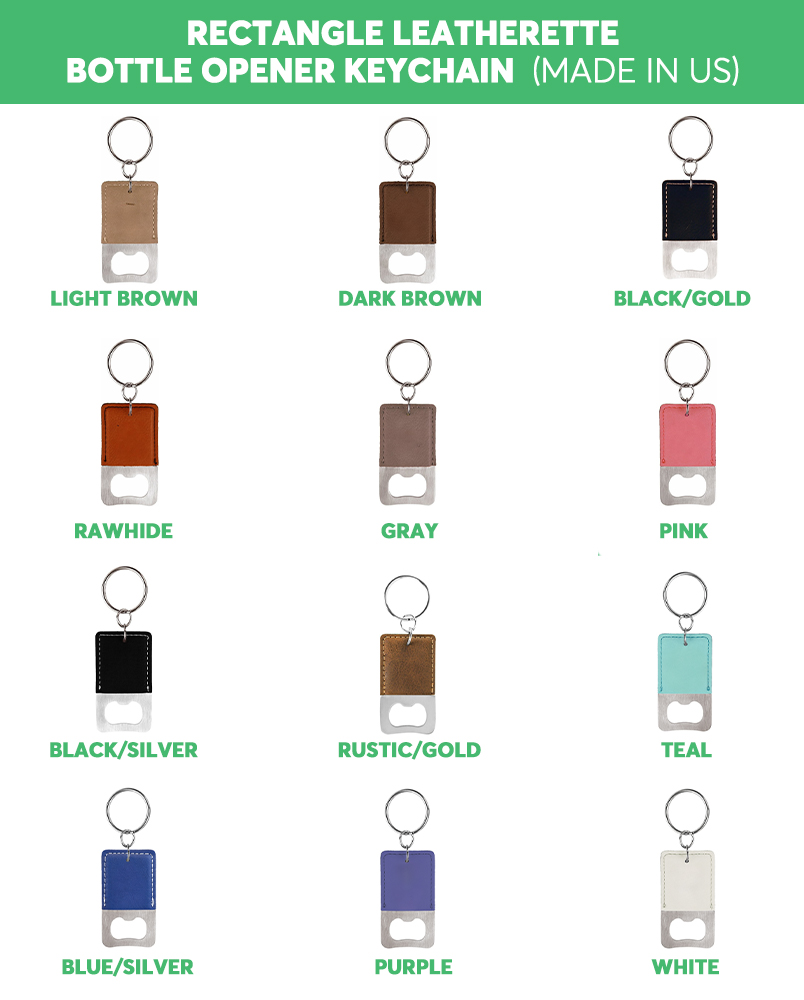 Rectangle Leatherette Bottle Opener Keychain (Made in US)