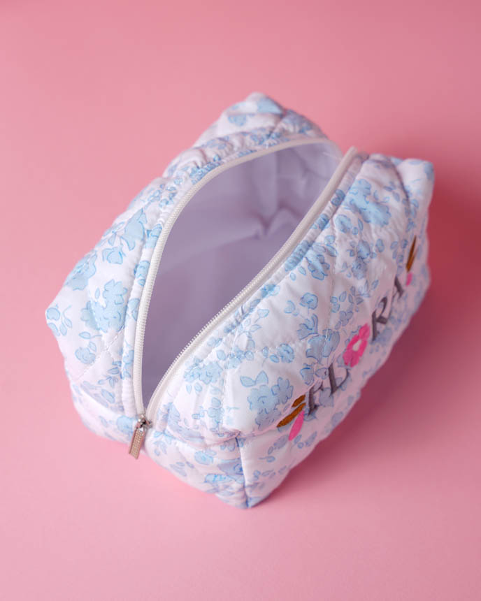 Embroidered Quilted Makeup Pouch