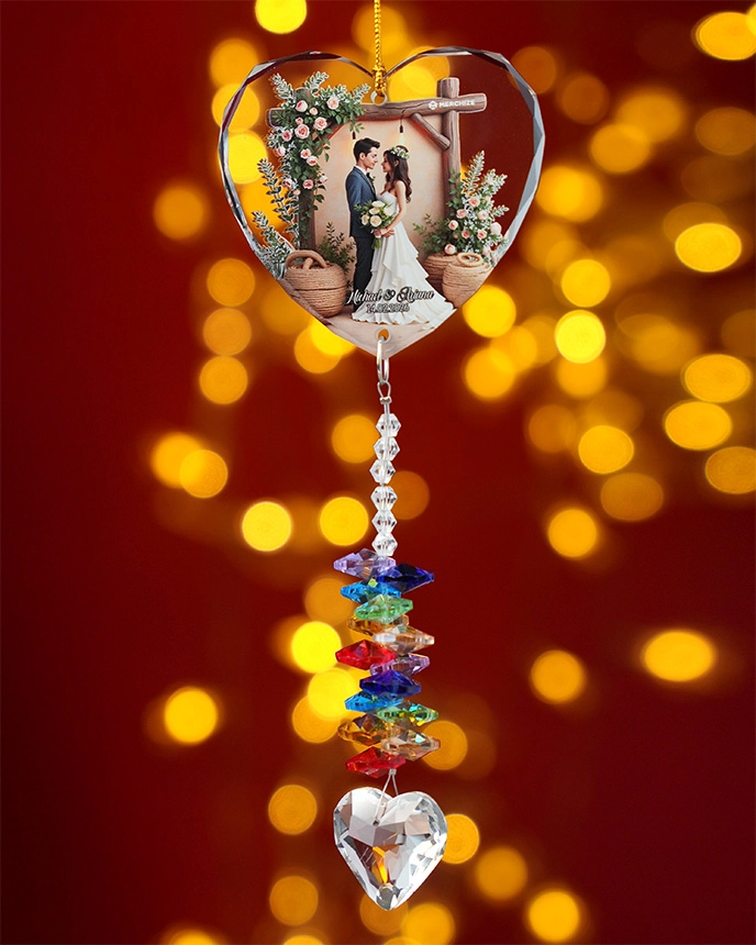 2-side Printed Glass Ornament With Crystal Charm