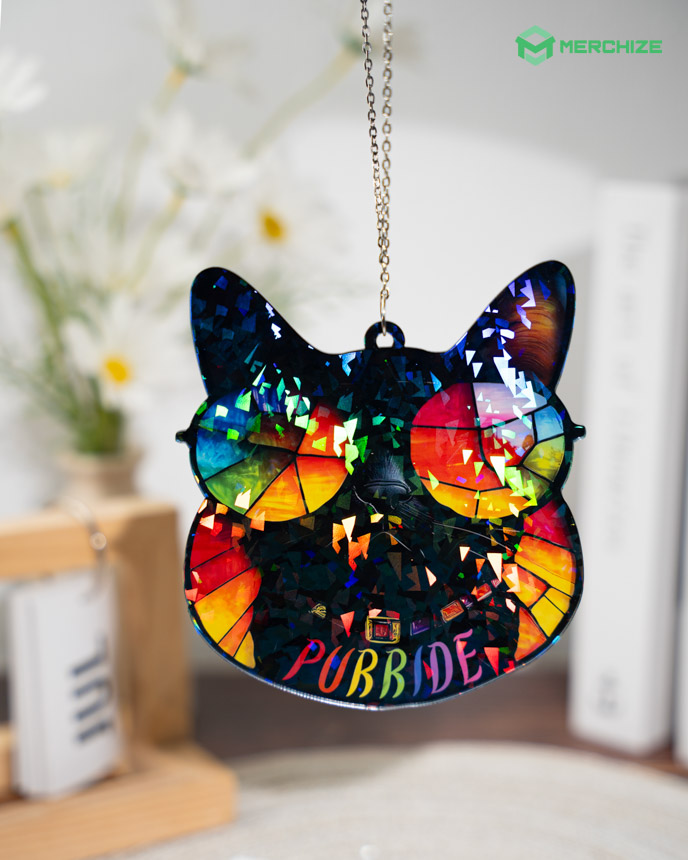 Custom Shape 1-side Printed Broken Glass Hologram Ornament