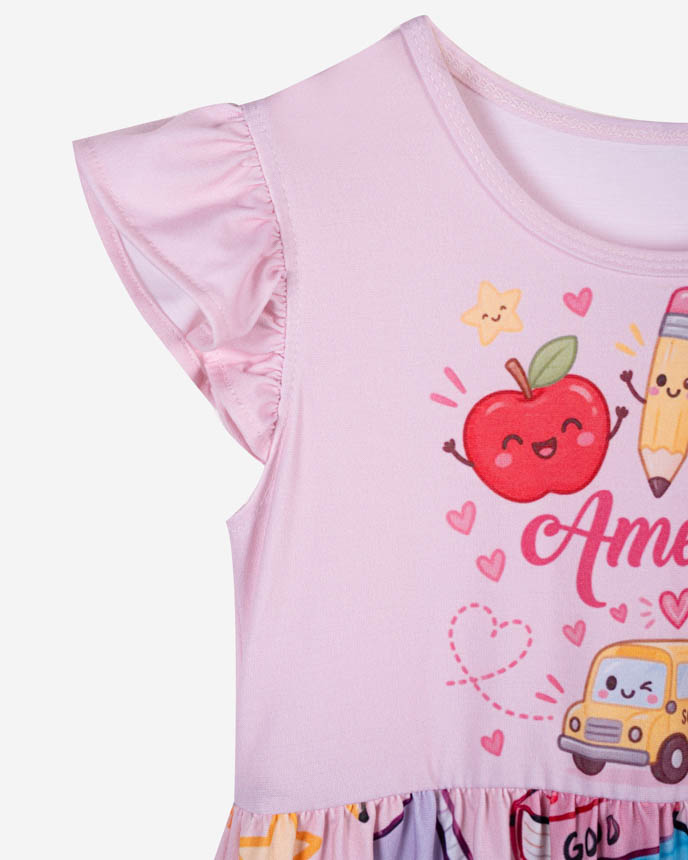 All-over Print Kid Ruffle Sleeve Dress