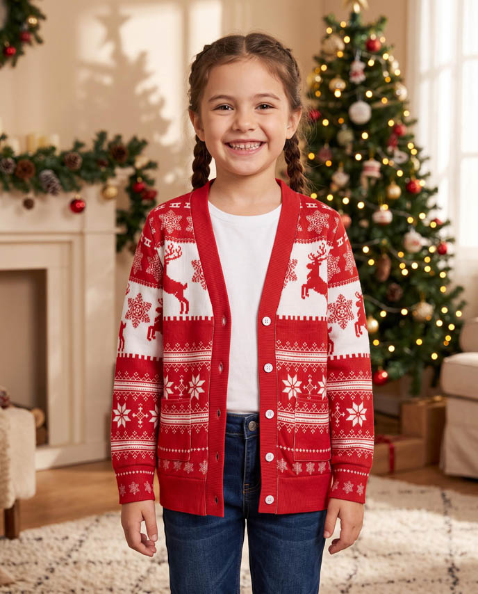 All-over Print Youth Knitted Cardigan (White Buttons)