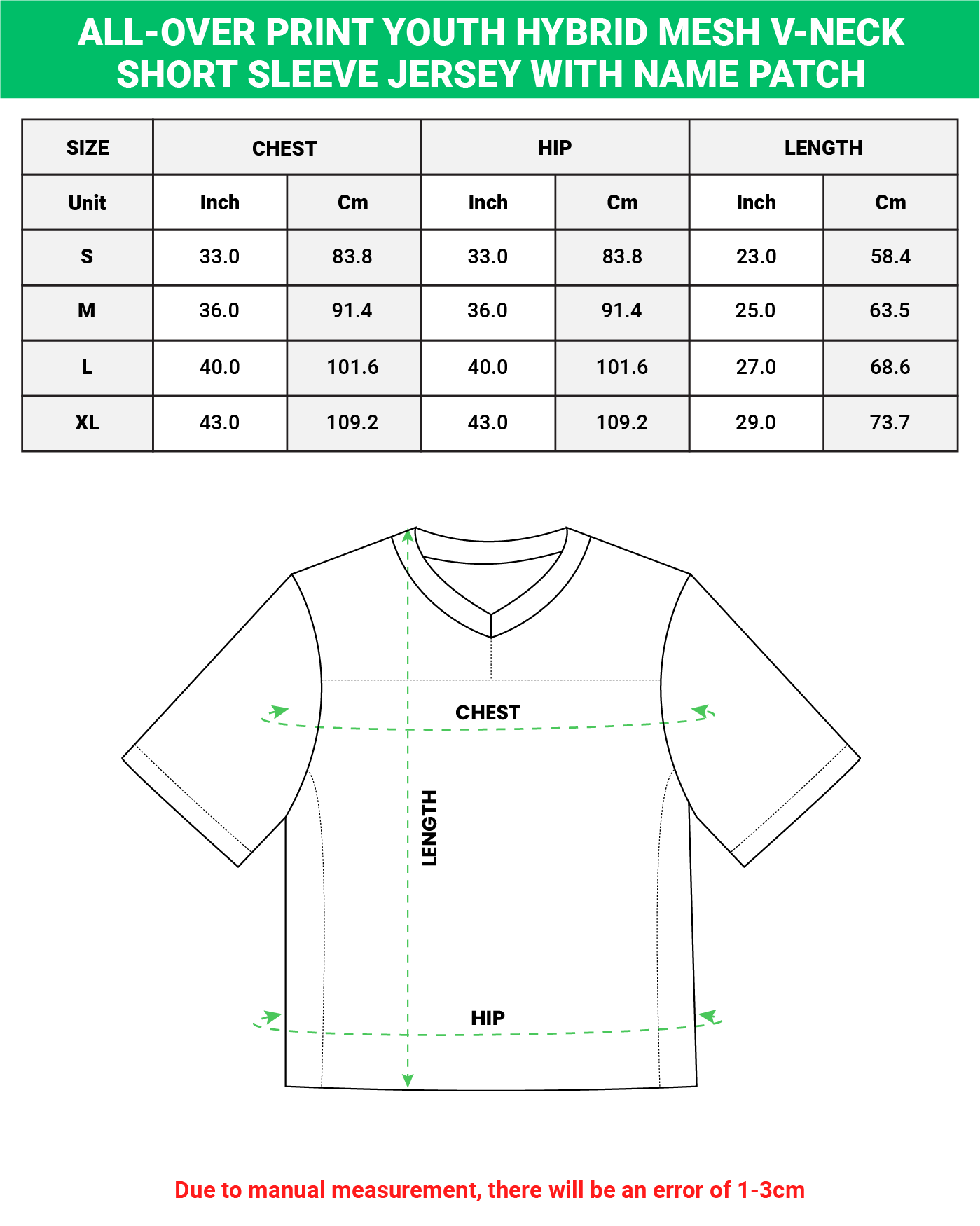 All-over Print Youth Hybrid Mesh V-neck Short Sleeve Jersey With Name Patch