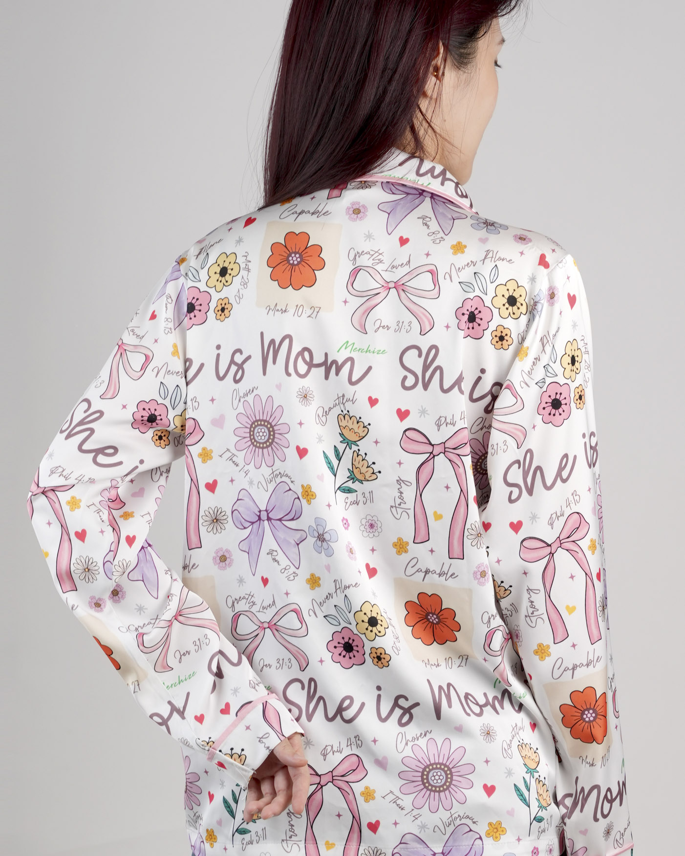 All-over Print Satin Long-Sleeve Pajama Shirt