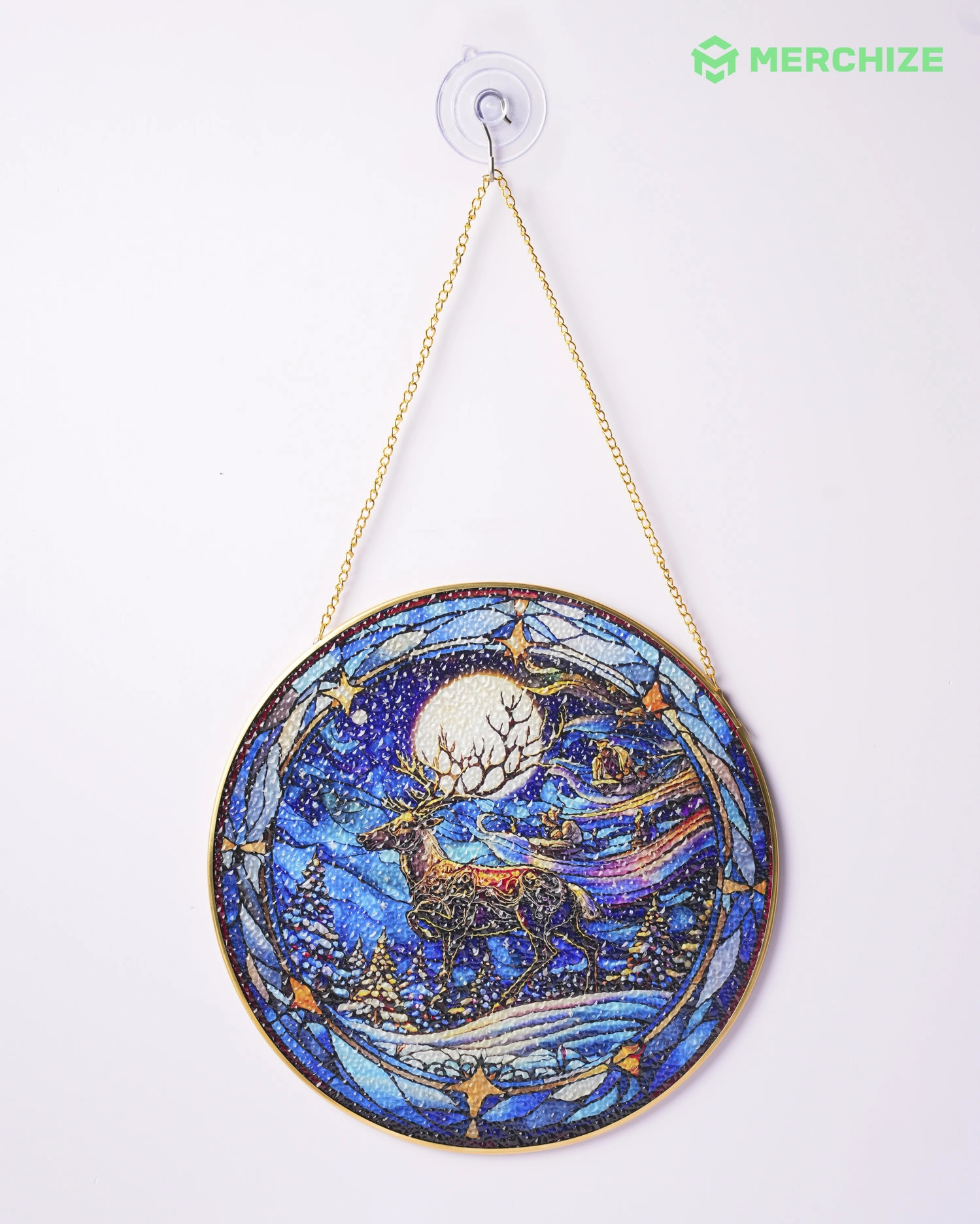 Stained Glass Suncatcher for Window Hanging (Golden Frame)