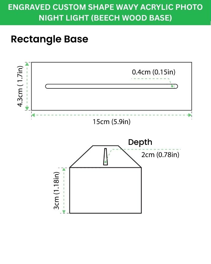 Engraved Custom Shape Wavy Acrylic Photo Night Light (Beech wood base)