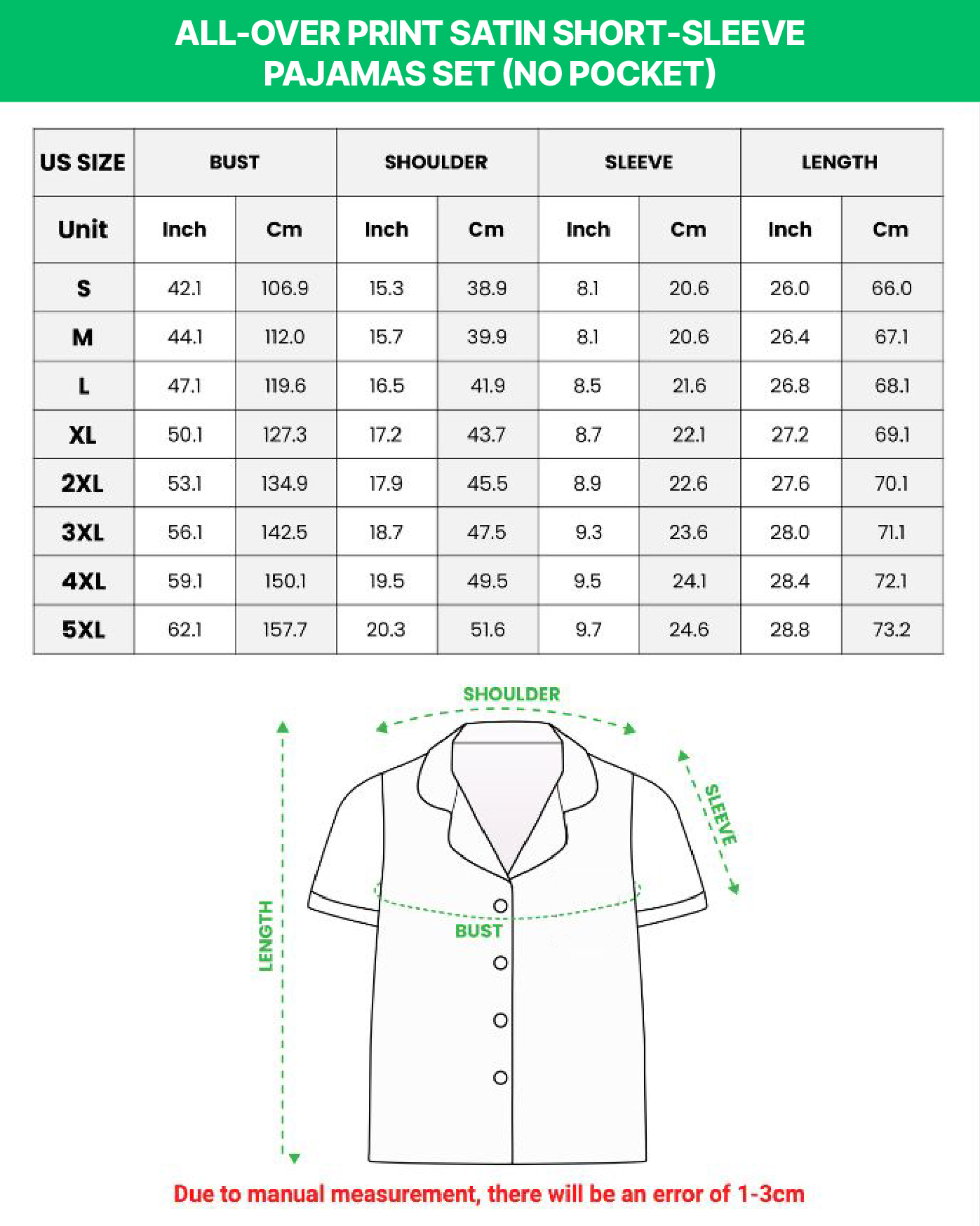 All-over Print Satin Short-Sleeve Pajamas Set (No Pocket)