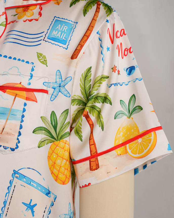 All-over Print Men's Satin Short-Sleeve Pajama Shirt