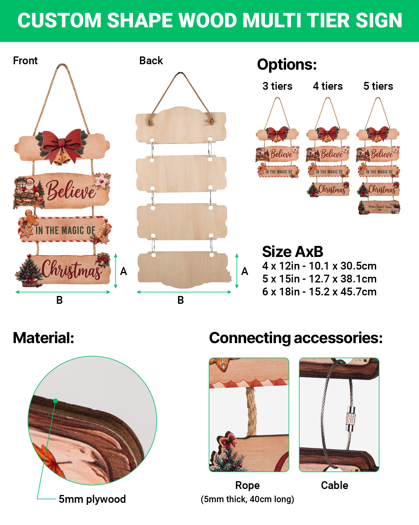 Custom Shape Wood Multi Tier Sign