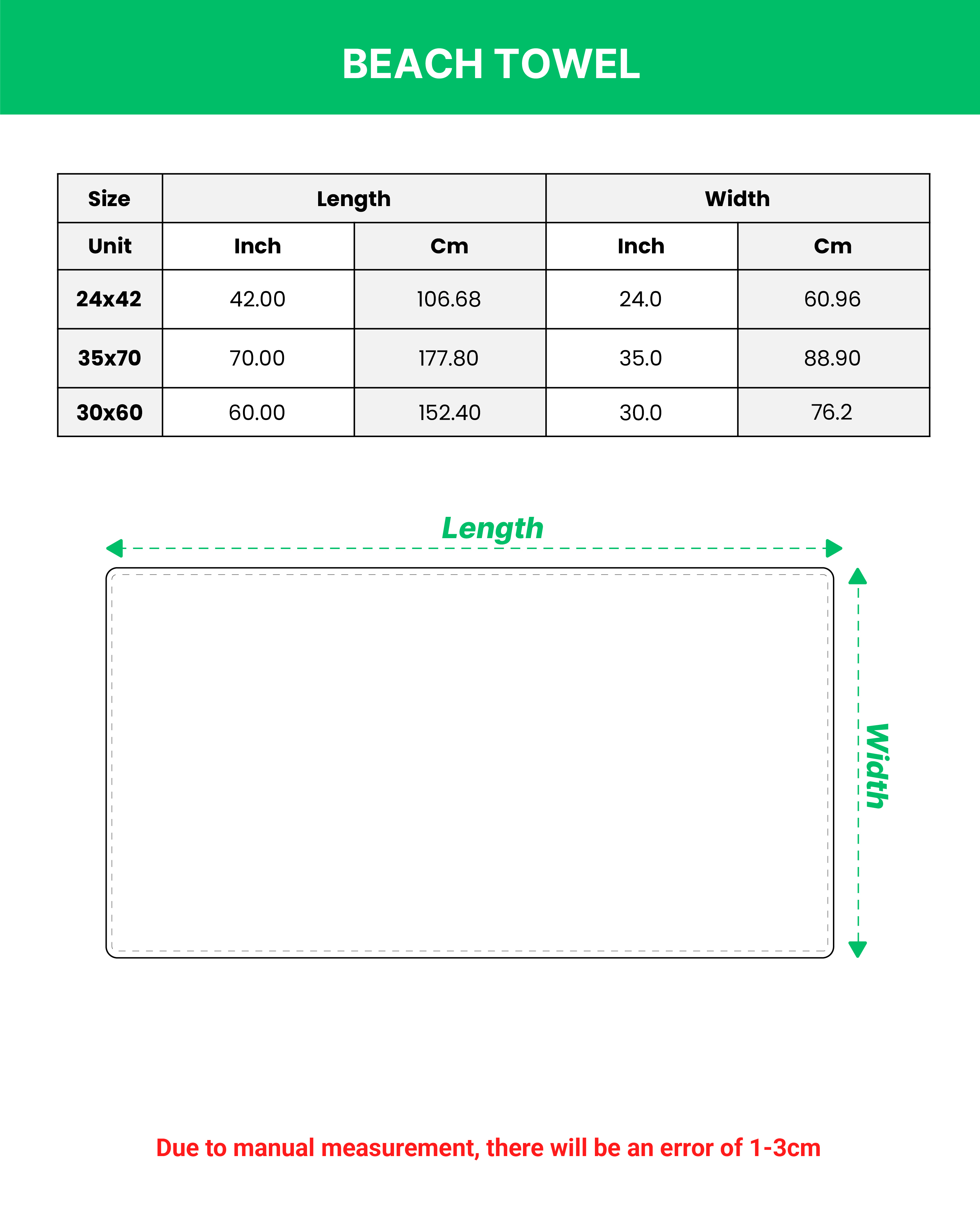 beach towel size chart