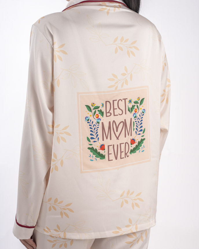 All-over Print Piping Satin Pajamas Set with Double Pockets