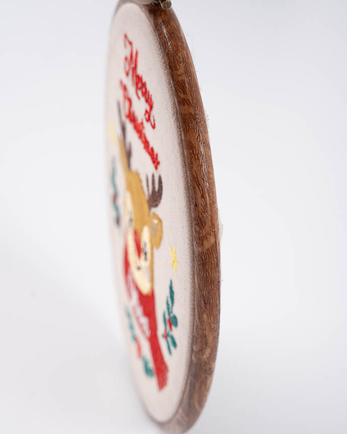 Embroidered Faux Wood Hoop Ornament