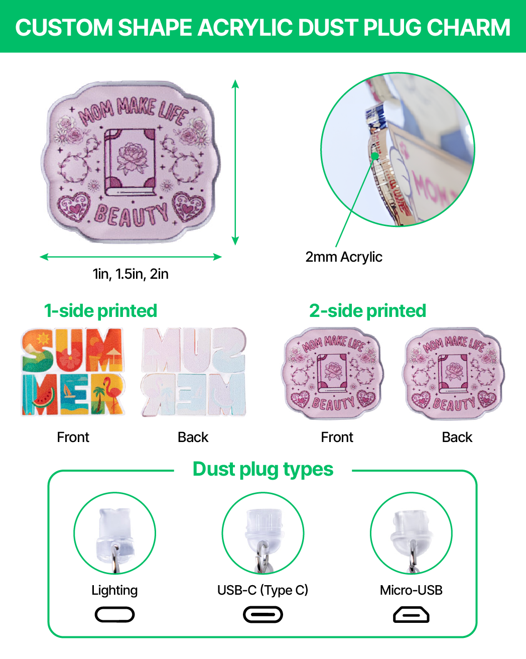 Custom Shape Acrylic Dust Plug Charm