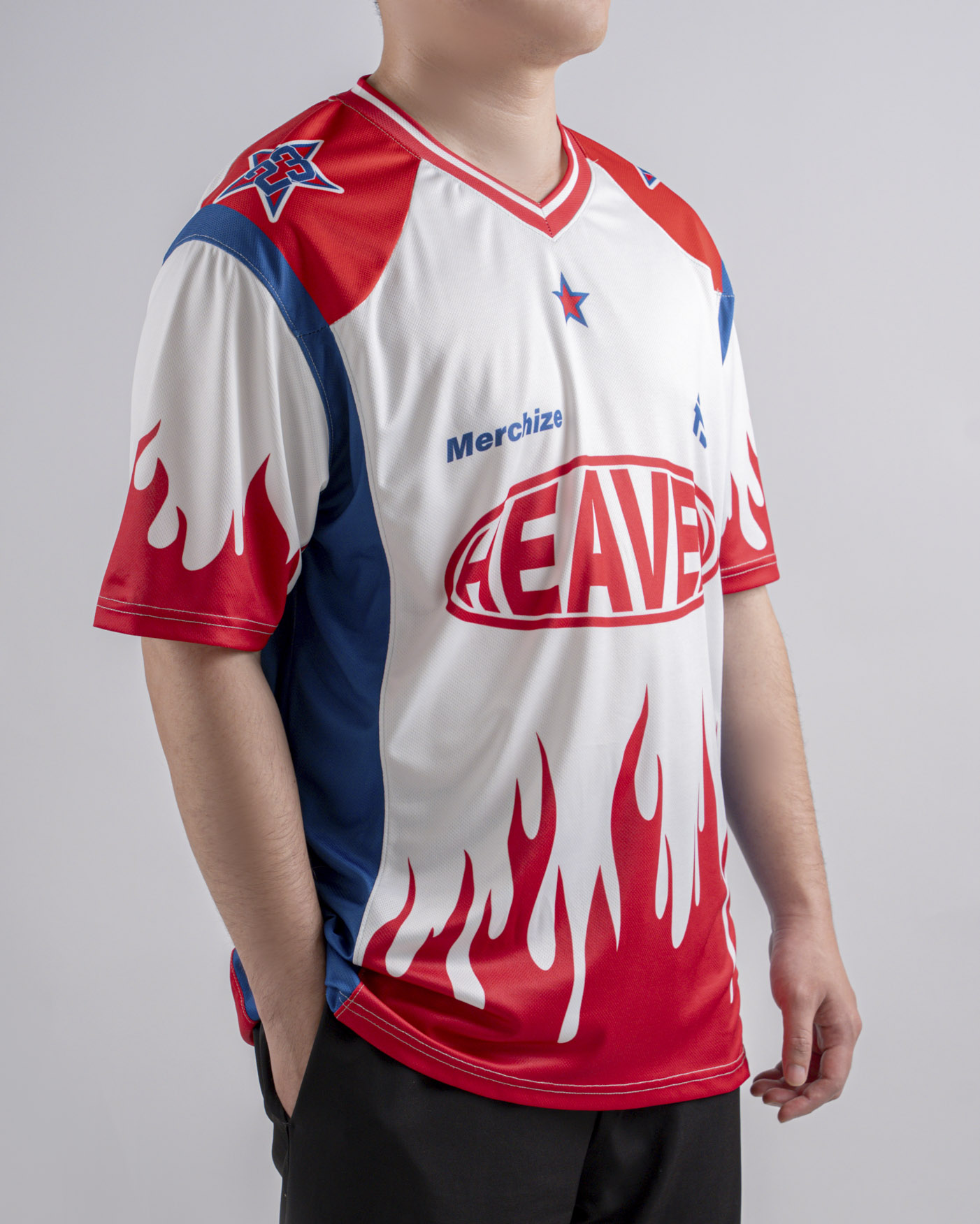 All-over Print V-neck Short Sleeve Jersey With Name Patch