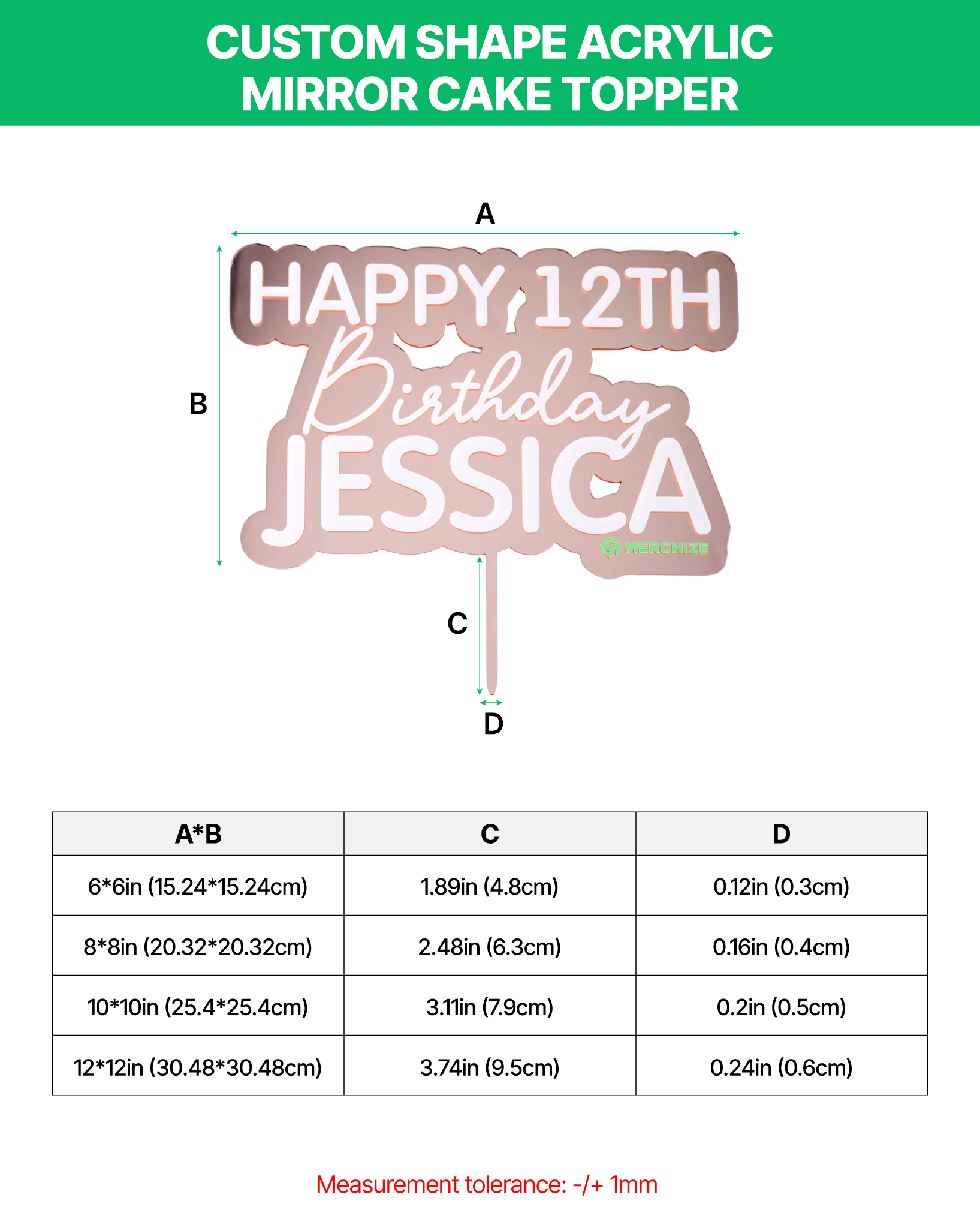 Custom Shape Acrylic Mirror Cake Topper