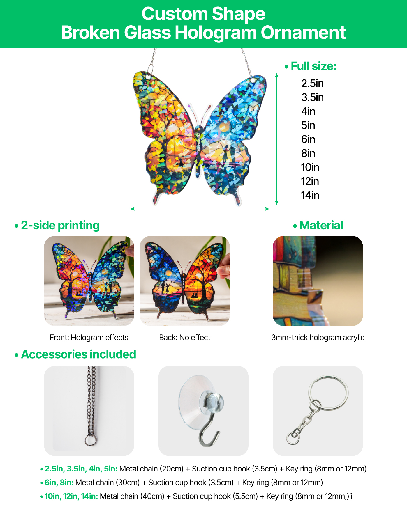 Custom Shape Broken Glass Hologram Ornament