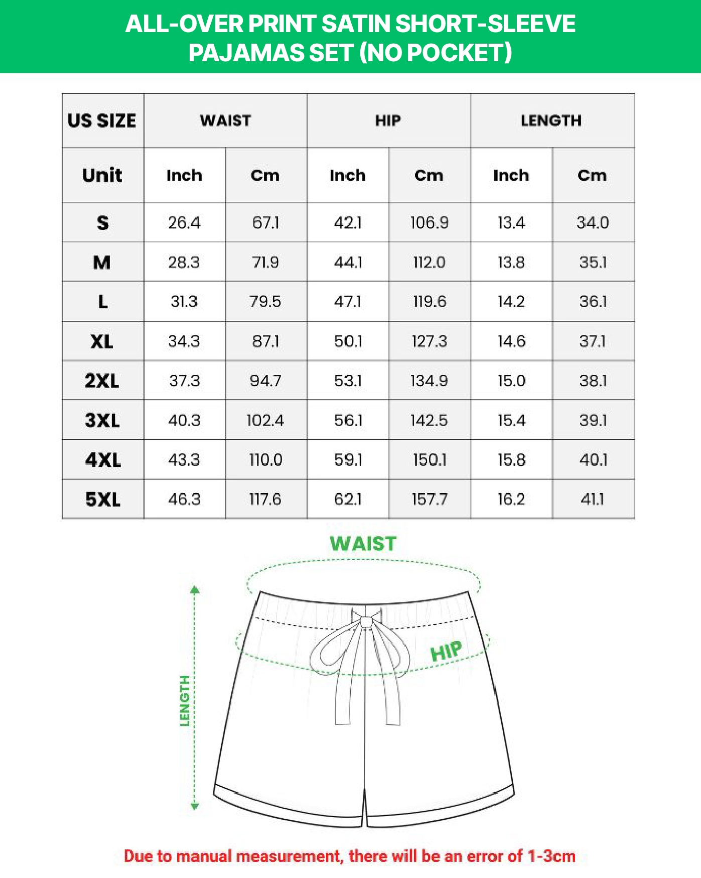 All-over Print Satin Short-Sleeve Pajamas Set (No Pocket)