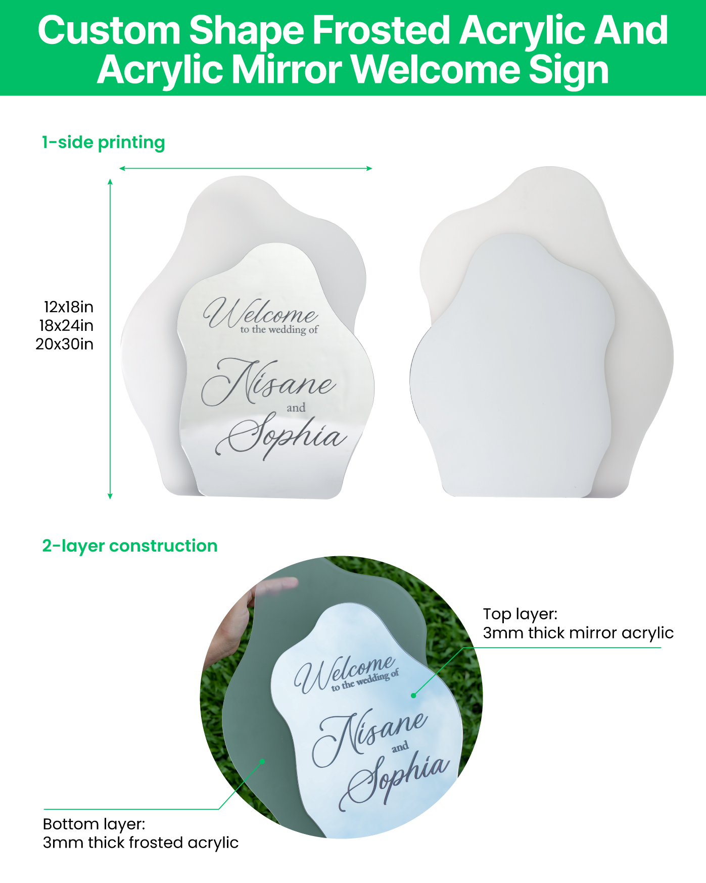 Custom Shape Frosted Acrylic And Acrylic Mirror Welcome Sign