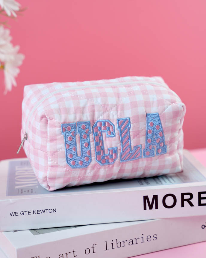 Embroidered Quilted Makeup Pouch