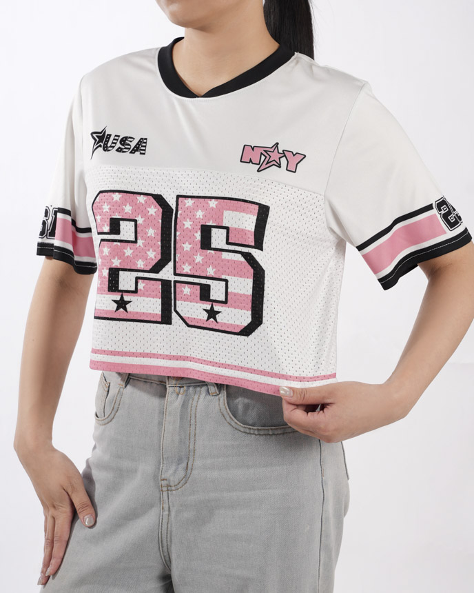 All-over Print Crewneck Hybrid Mesh Crop Top Football Jersey (Midweight)