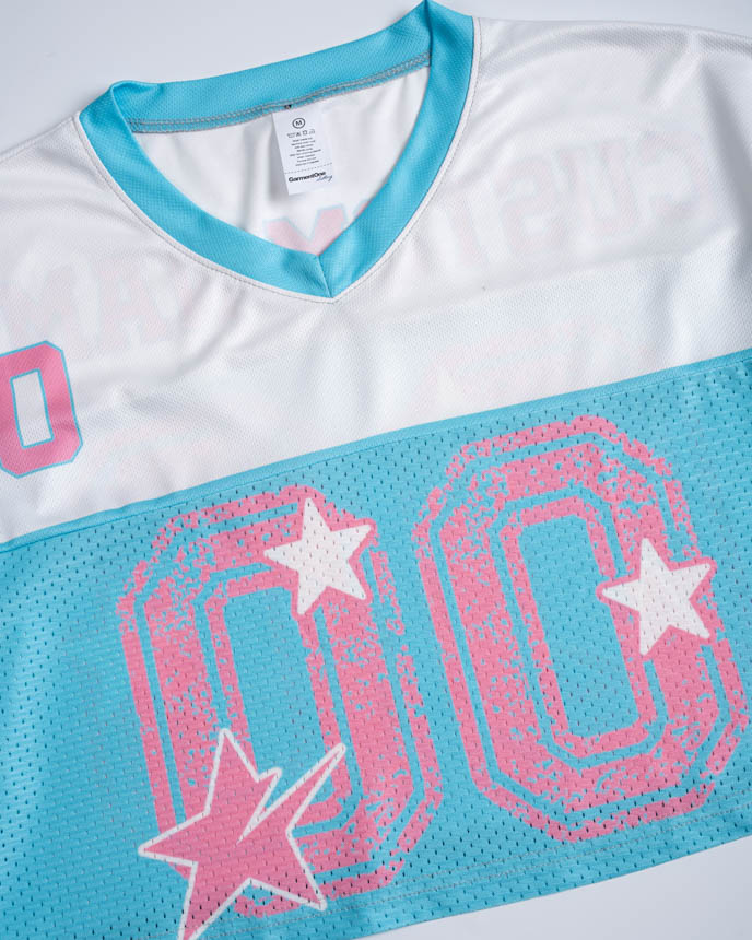 All-over Print V-Neck Hybrid Mesh Crop Top Football Jersey (Midweight)