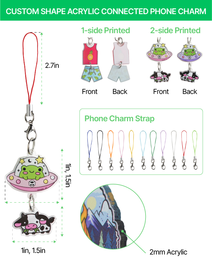 Custom Shape Acrylic Connected Phone Charm