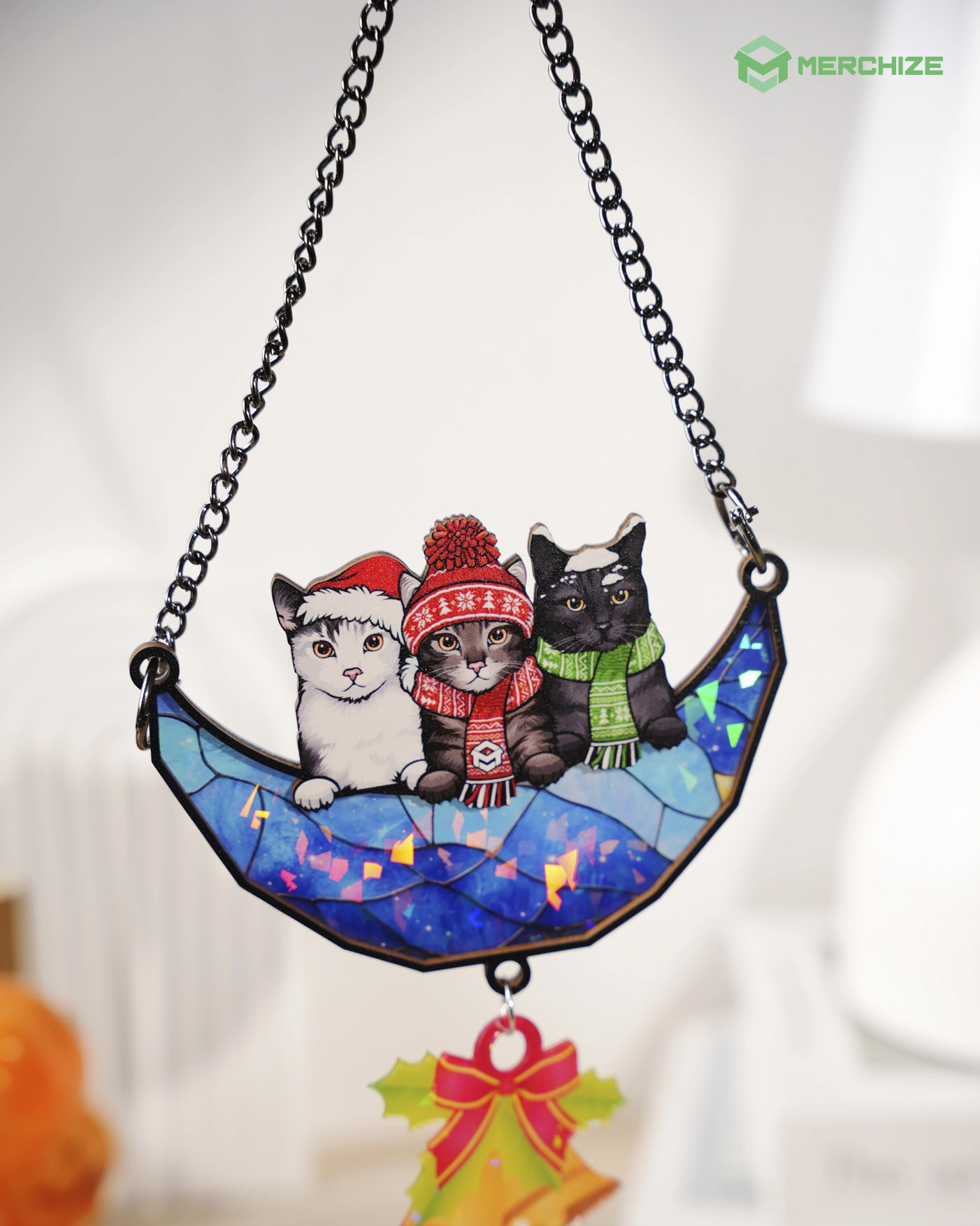 Custom Shape Wood and Hologram Acrylic  Ornament With 2 Charms