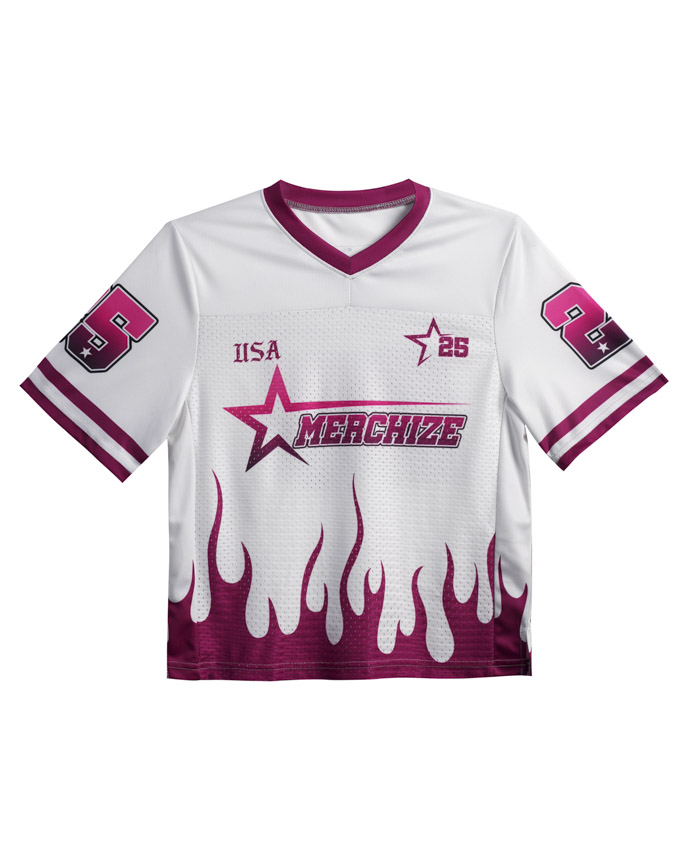 All-over Print Kid Hybrid Mesh V-neck Short Sleeve Jersey With Name Patch