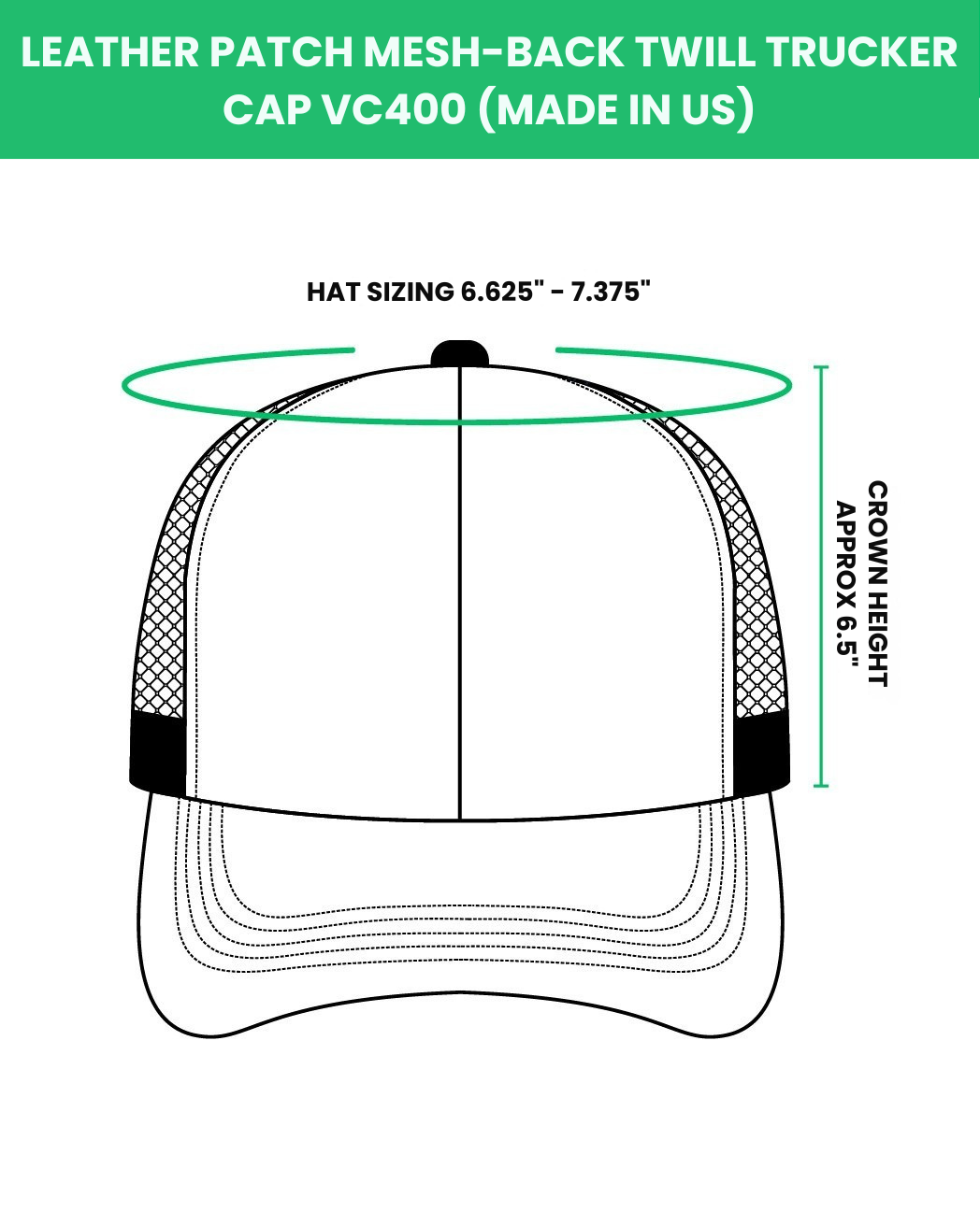 Leather Patch Mesh-Back Twill Trucker Cap VC400 (Made in US)