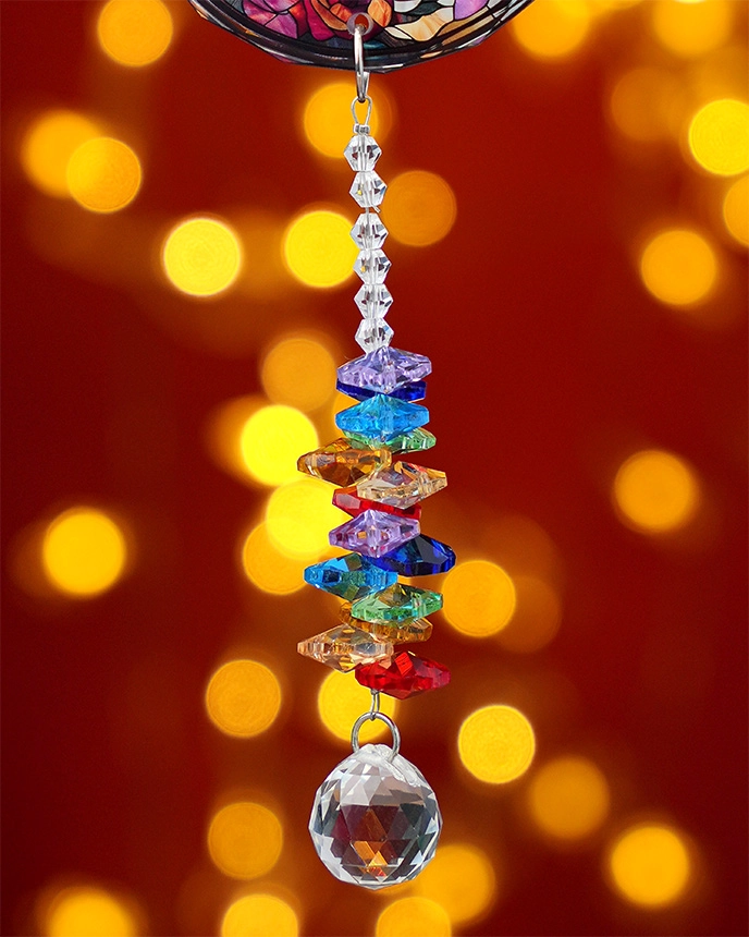 2-side Printed Glass Ornament With Crystal Charm