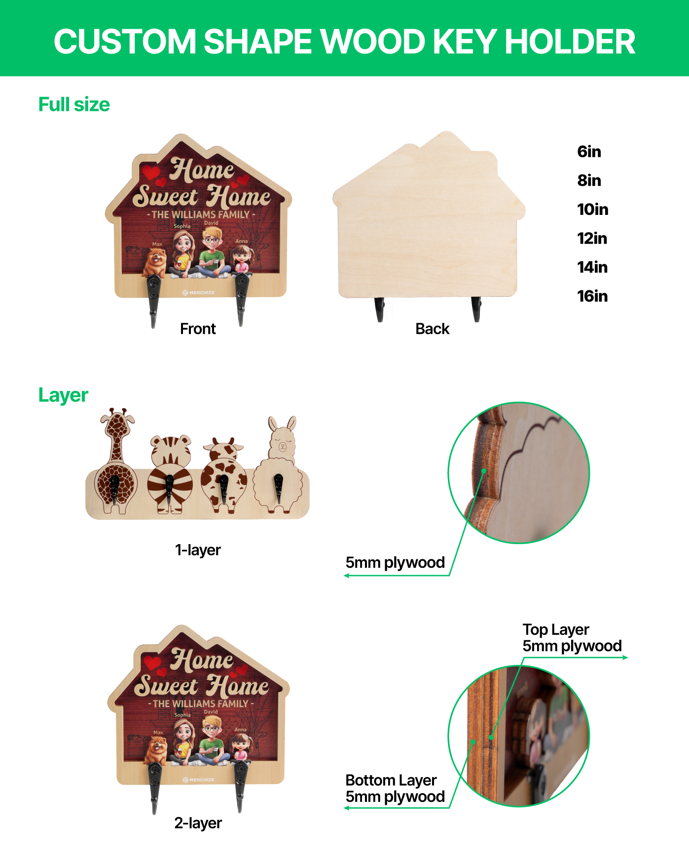 Custom Shape Wood Key Holder