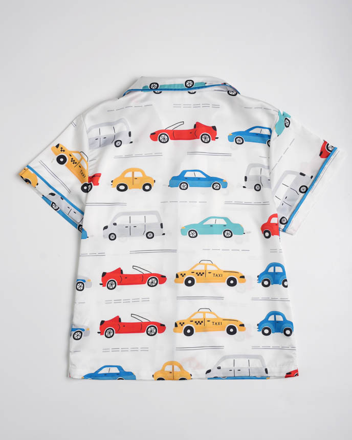 All-over Print Kid and Youth Satin Short-Sleeve Pajama Shirt 