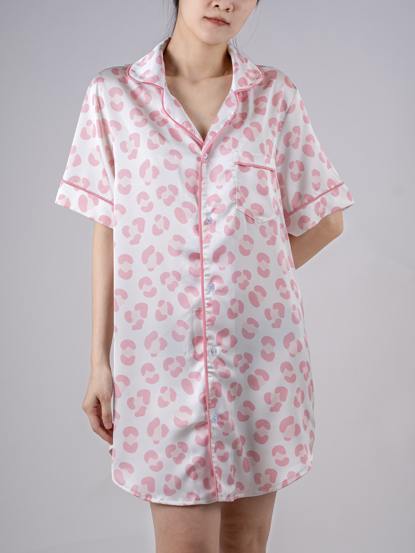 All-over Print Women’s Satin Pajama Shirt Dress