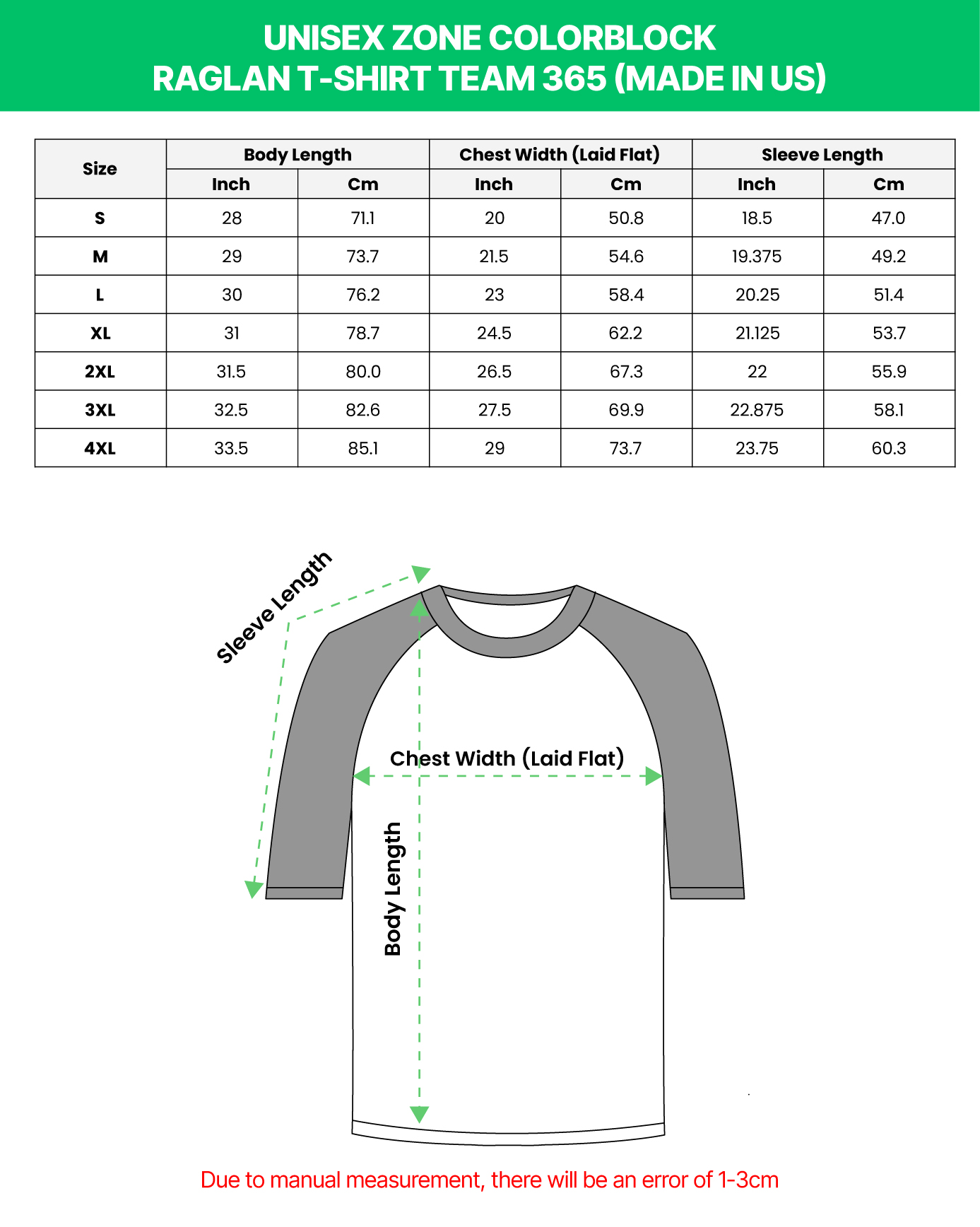 Unisex Zone Colorblock Raglan T-Shirt Team 365 (Made in US)