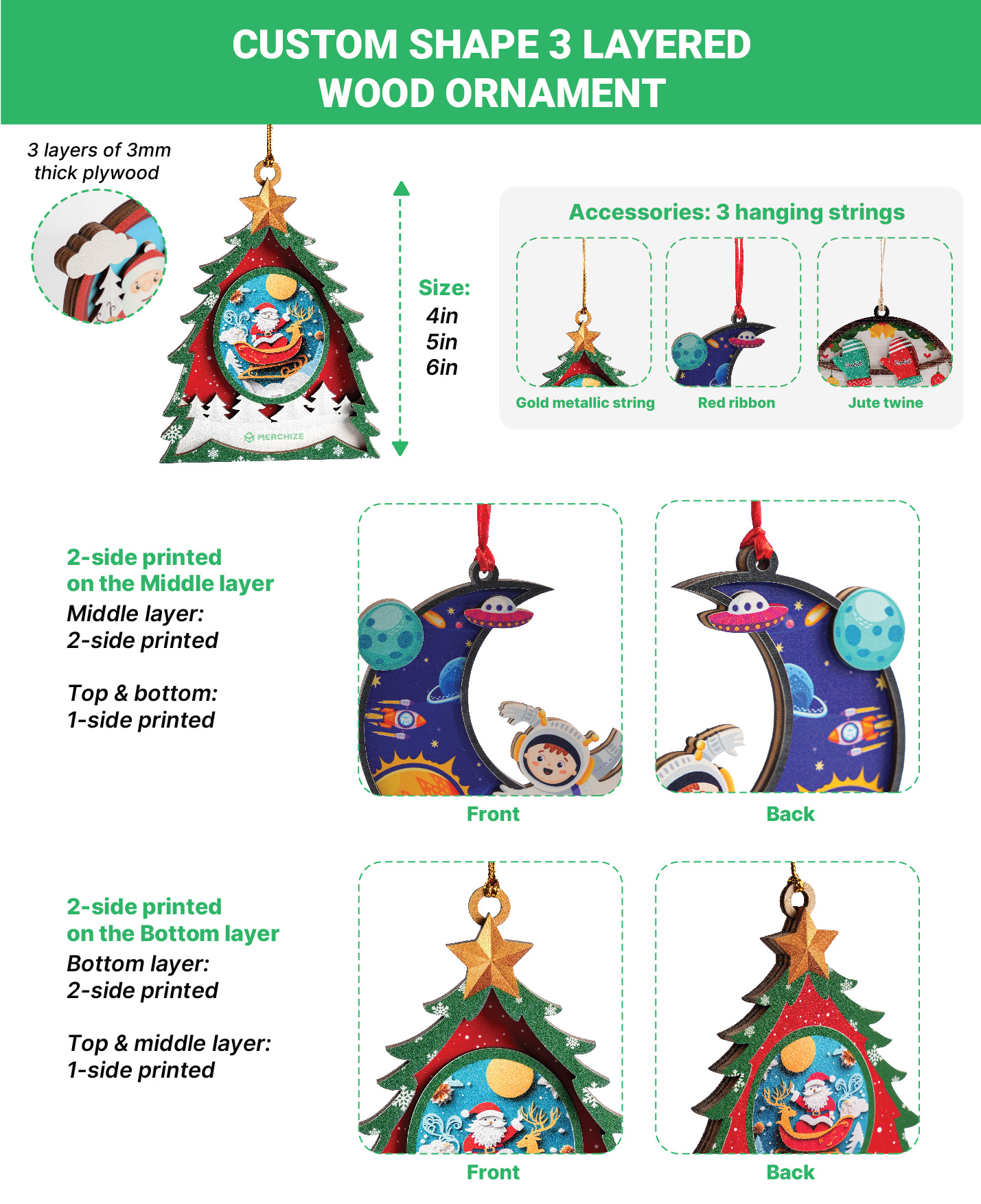 Custom Shape 3-Layered Wood Ornament