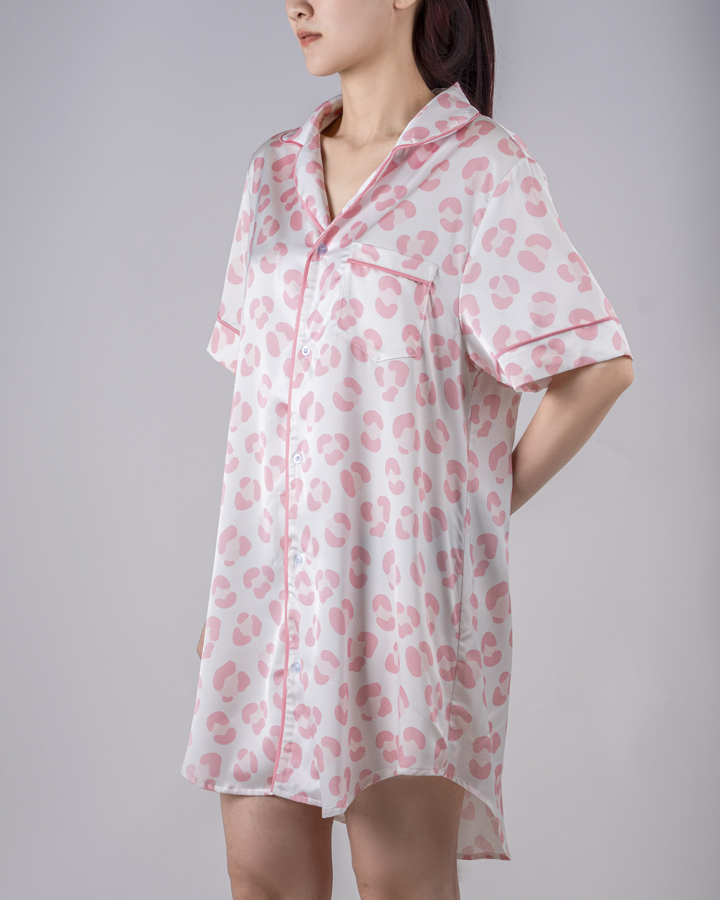 All-over Print Women’s Satin Pajama Shirt Dress