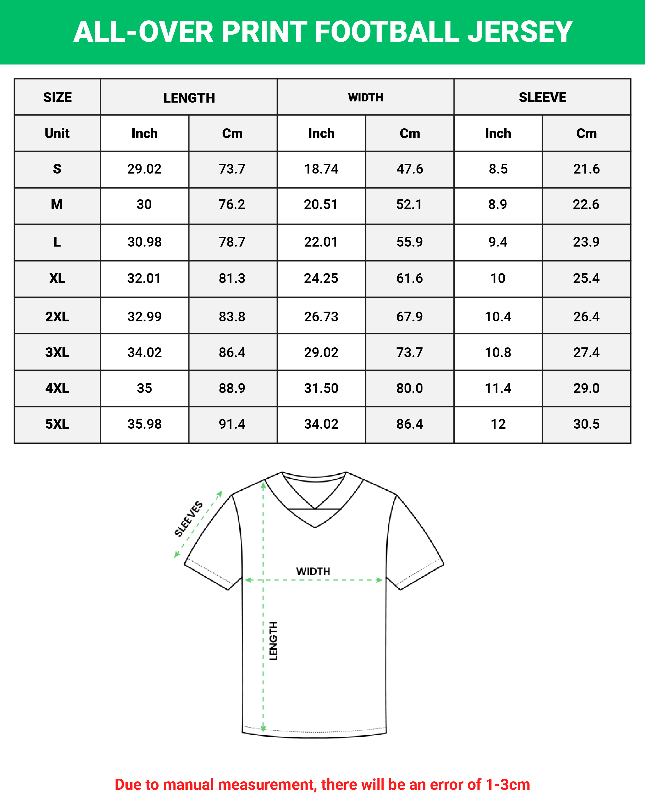 Size 52 outlet football jersey conversion