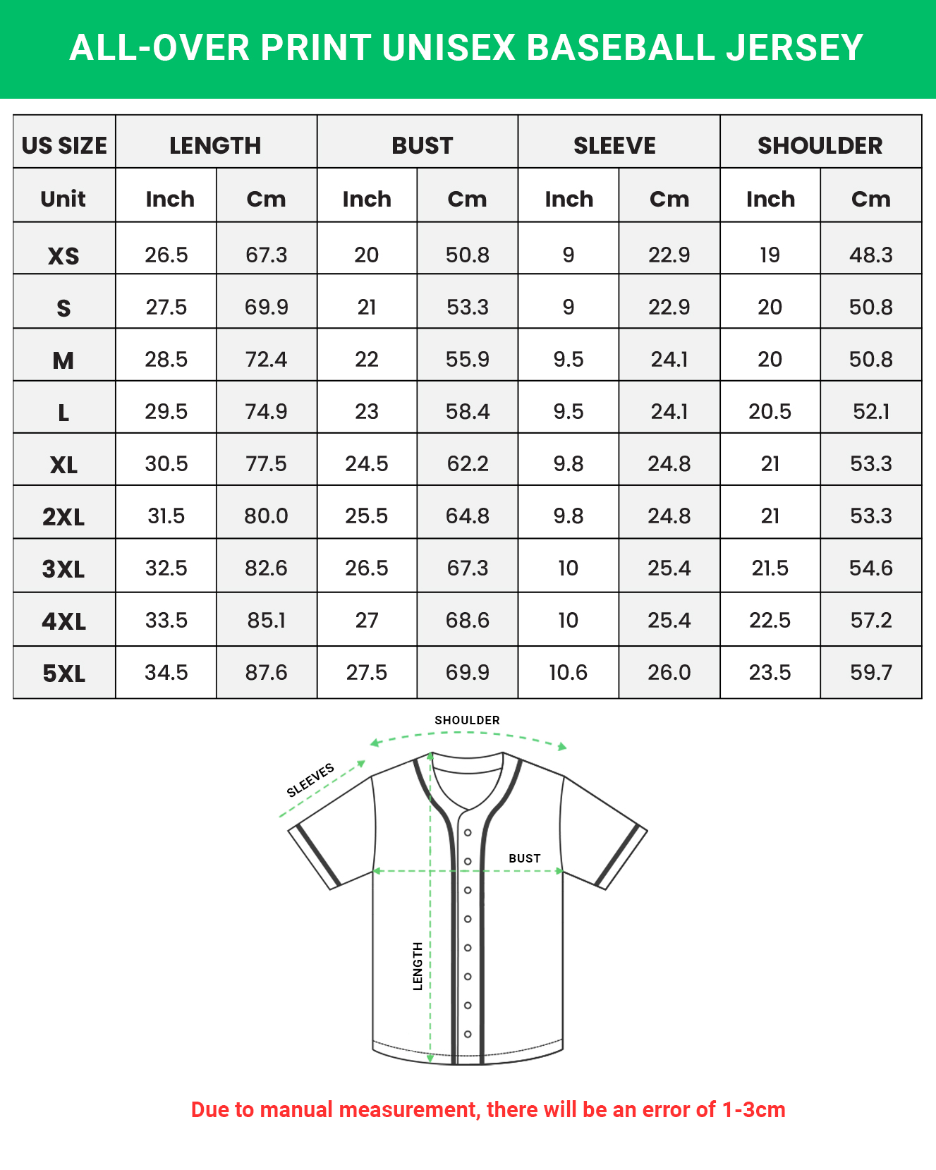 All-over Print Unisex Baseball Jersey (White Buttons)