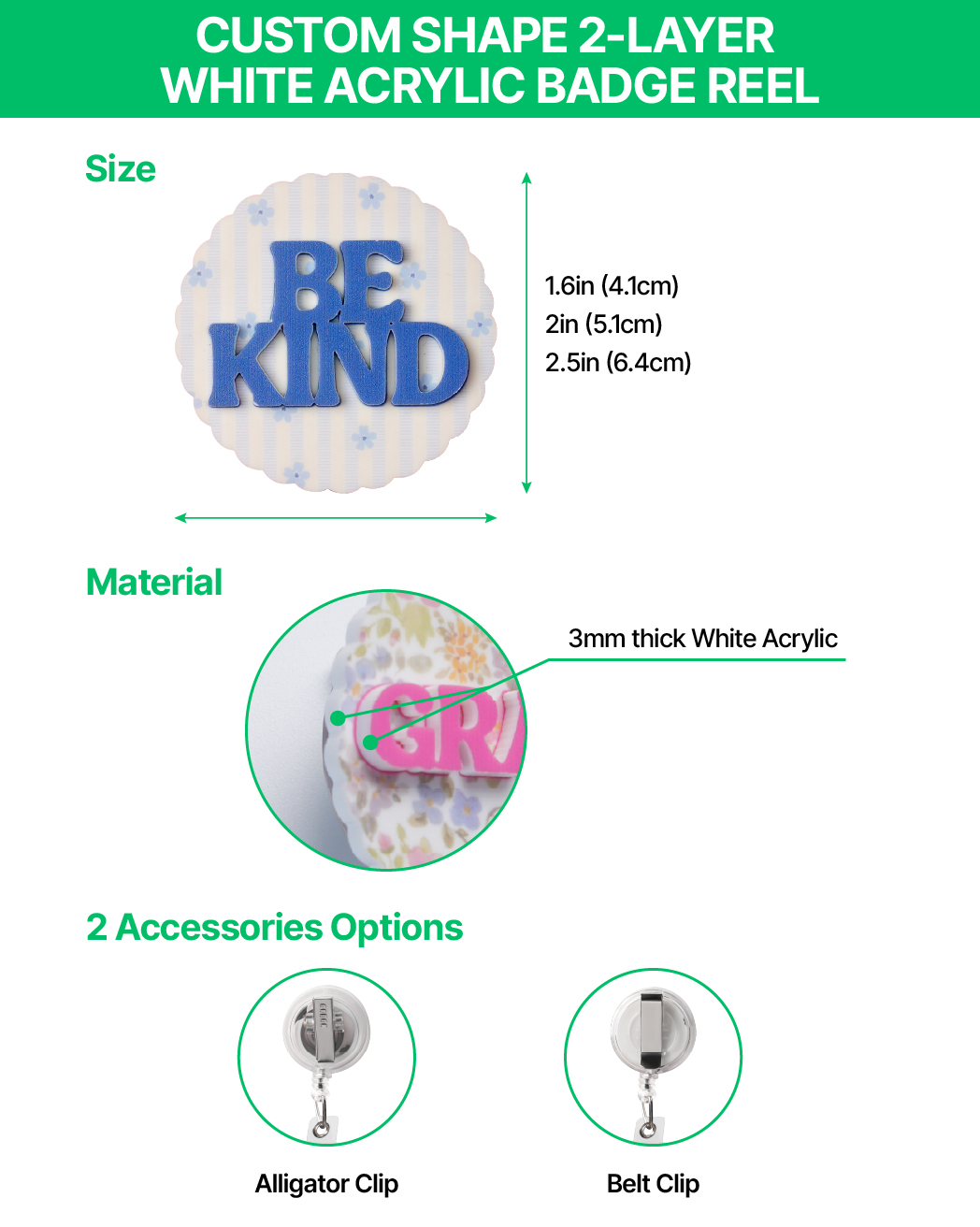 Custom Shape 2-Layer White Acrylic Badge Reel