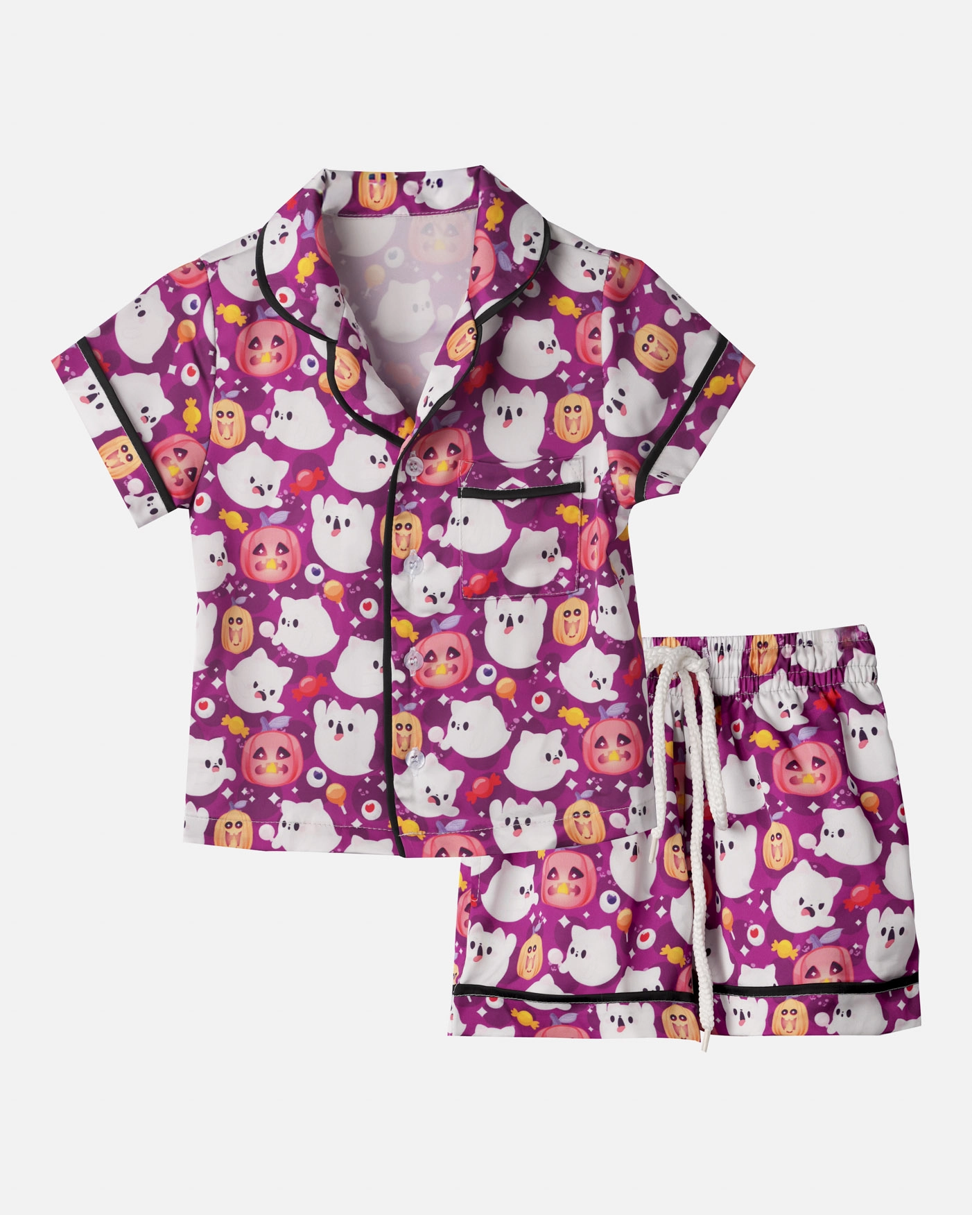 All-over Print Kid and Youth Satin Short-Sleeve Pajamas Set