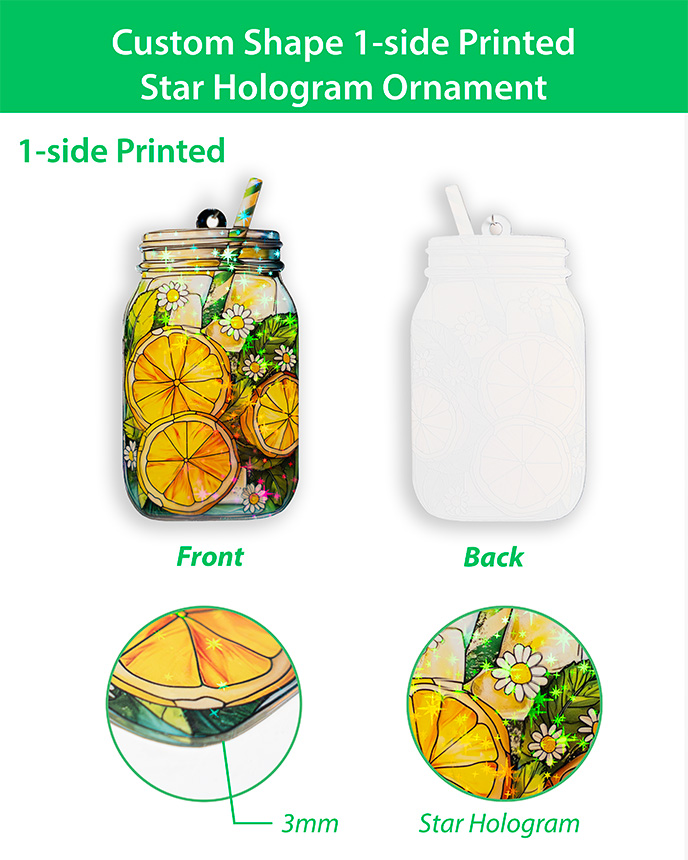 Custom Shape  1-side Printed Star Hologram Ornament