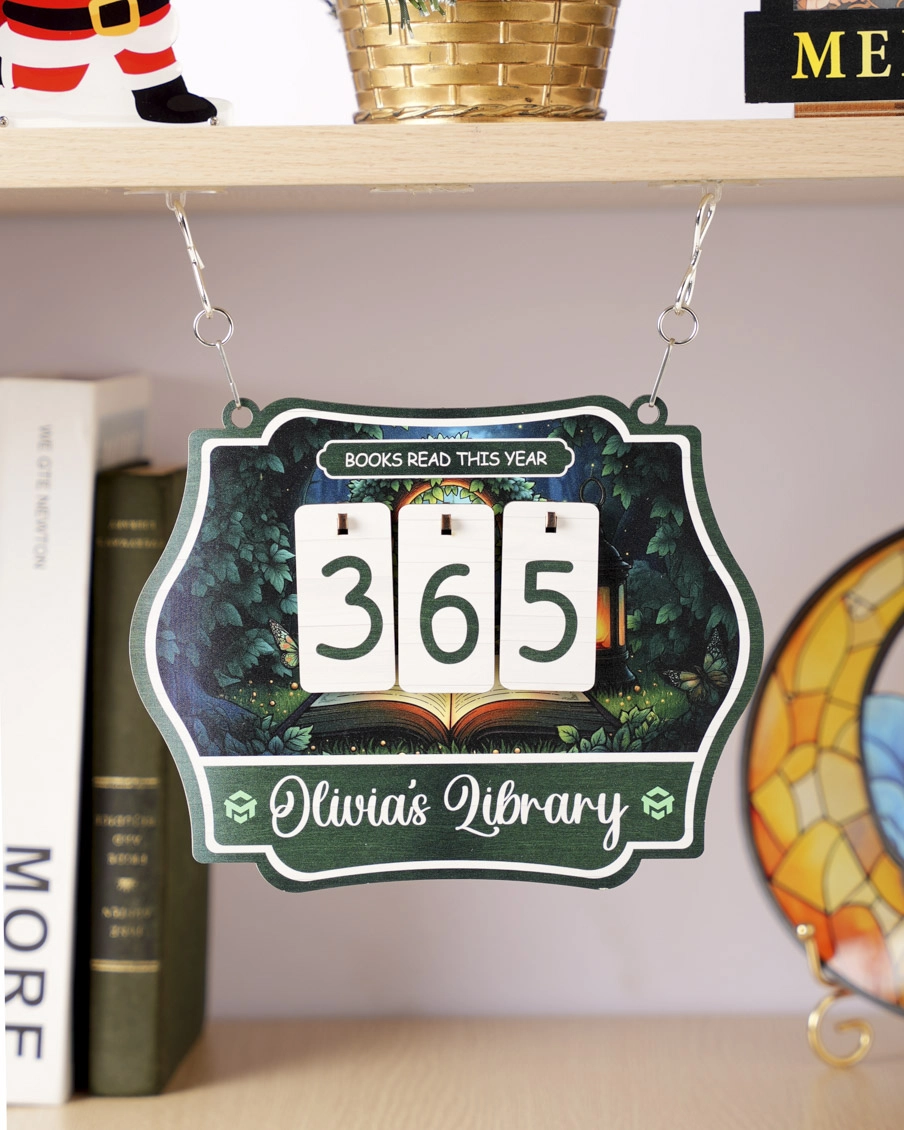 Custom Shape Wood Bookshelf Tracker Sign