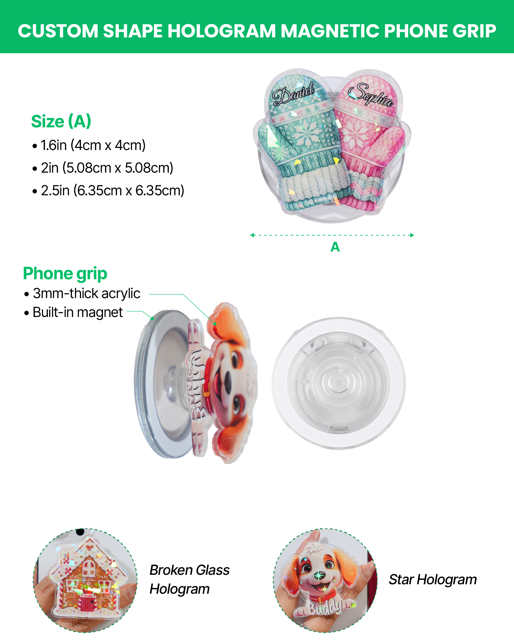 Custom Shape Hologram Magnetic Phone Grip