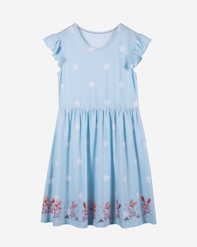 All-over Print Kid Ruffle Sleeve Dress