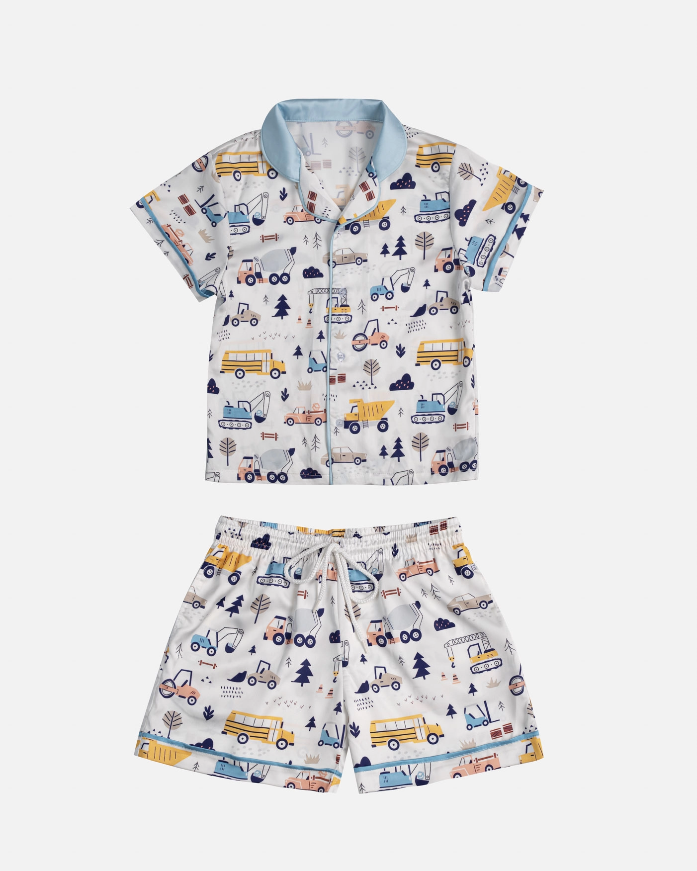 All-over Print Kid and Youth Satin Short-Sleeve Pajamas Set (No Pocket)
