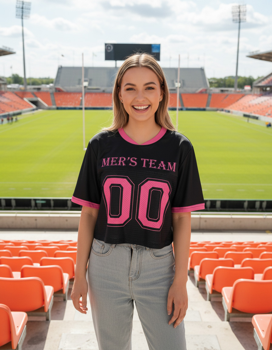 All-over Print Crewneck Hybrid Mesh Crop Top Football Jersey (Midweight)