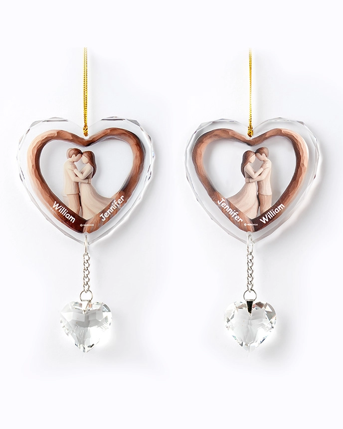 2-side Printed Glass Ornament With Crystal Charm
