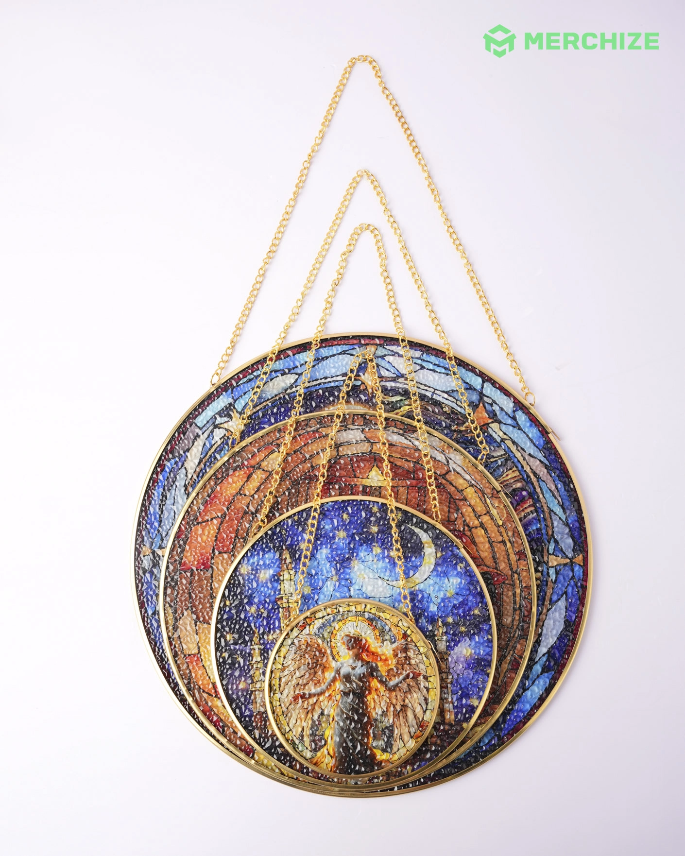 Stained Glass Suncatcher for Window Hanging (Golden Frame)