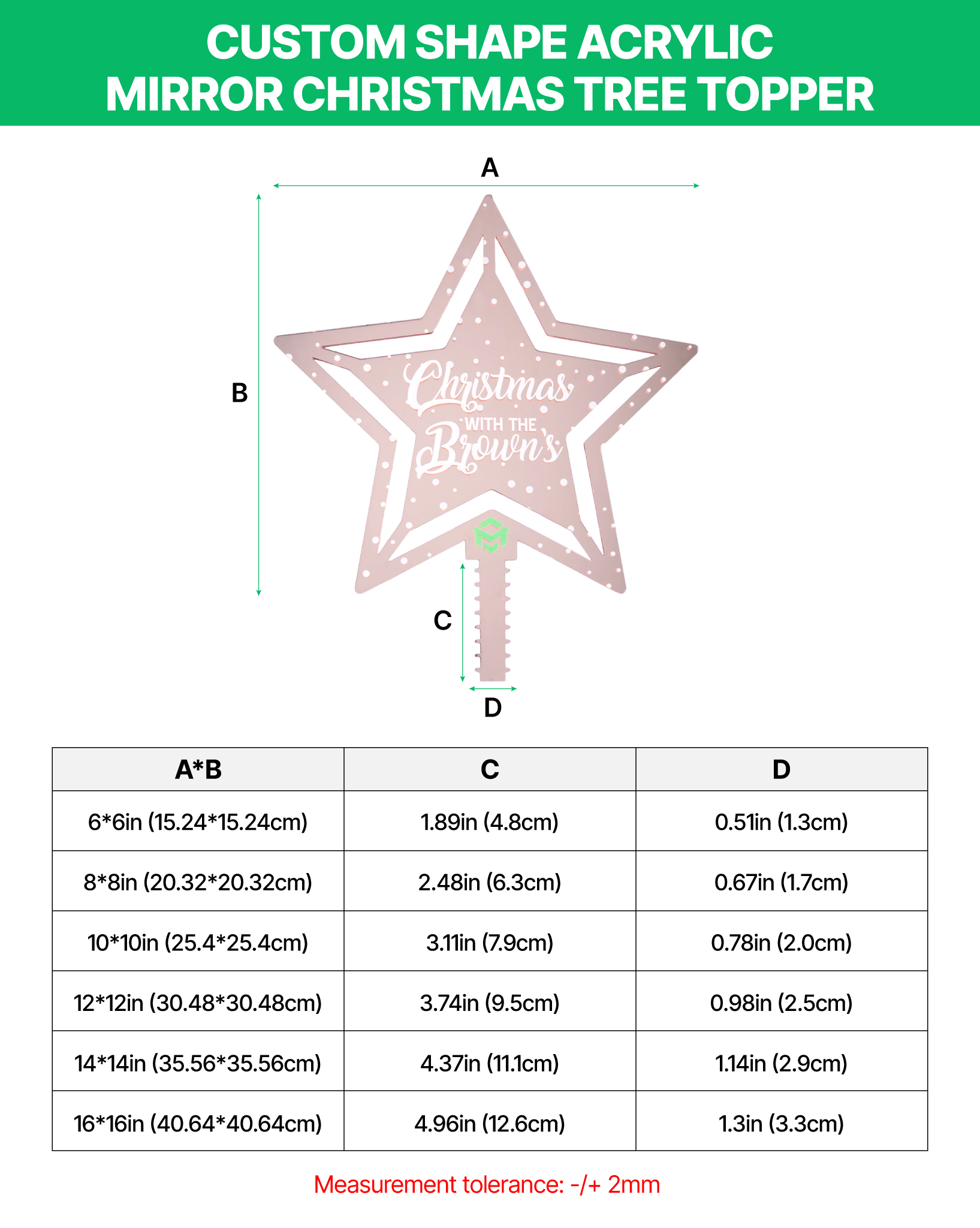 Custom Shape Acrylic Mirror Christmas Tree Topper